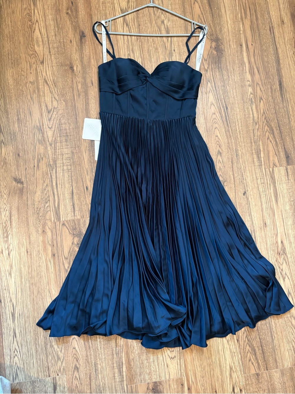 Lena Navy Spaghetti Strap Pleated Midi Dress